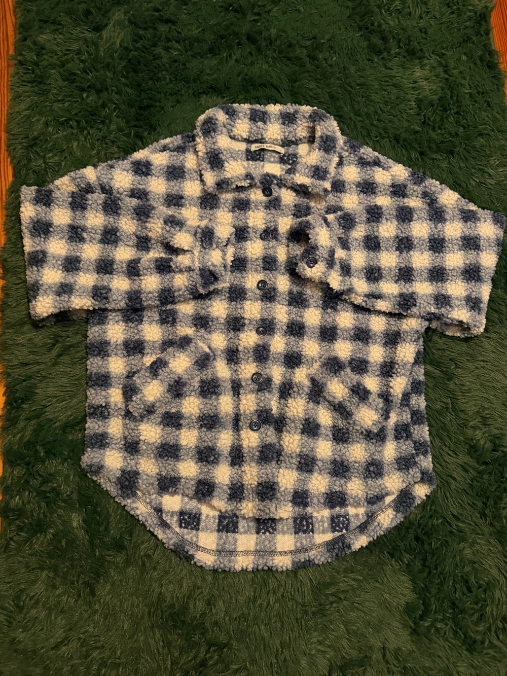 Grace Karin Navy and White Teddy Plaid Button-Up Jacket